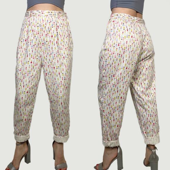Vintage 80s 90s Banana Republic girl doll print trouser pants high rise cotton L - Picture 3 of 15